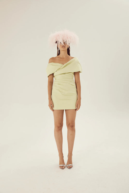 LILLY OFF-SHOULDER MINI DRESS LIME