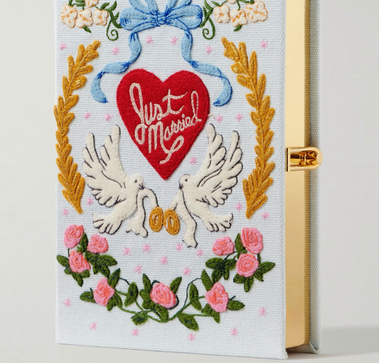 OLYMPIA LE-TAN Just Married embroidered appliquéd canvas clutch